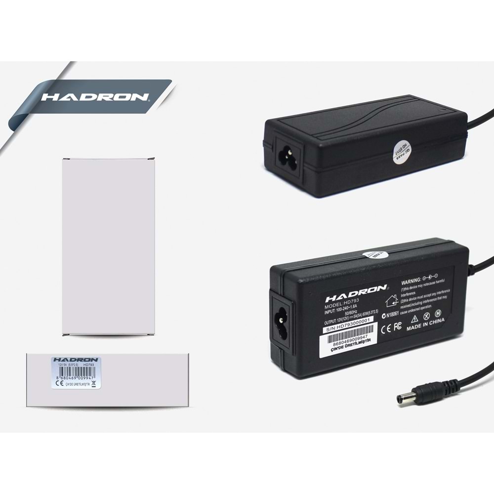 Adaptör 12V 5A 5.5x2.5 Hadron HD793