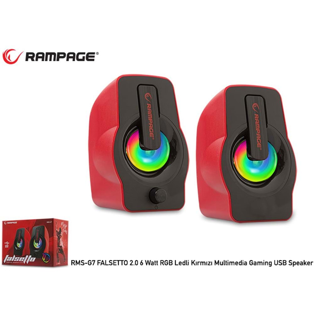 Hoparlör Speaker Usb 6W Rgb Ledli Rampage Falsetto RMS-G7 Kırmızı