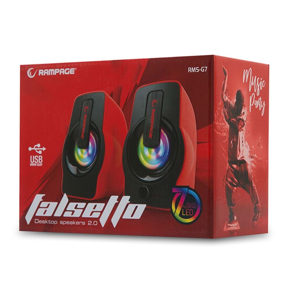 Hoparlör Speaker Usb 6W Rgb Ledli Rampage Falsetto RMS-G7 Kırmızı