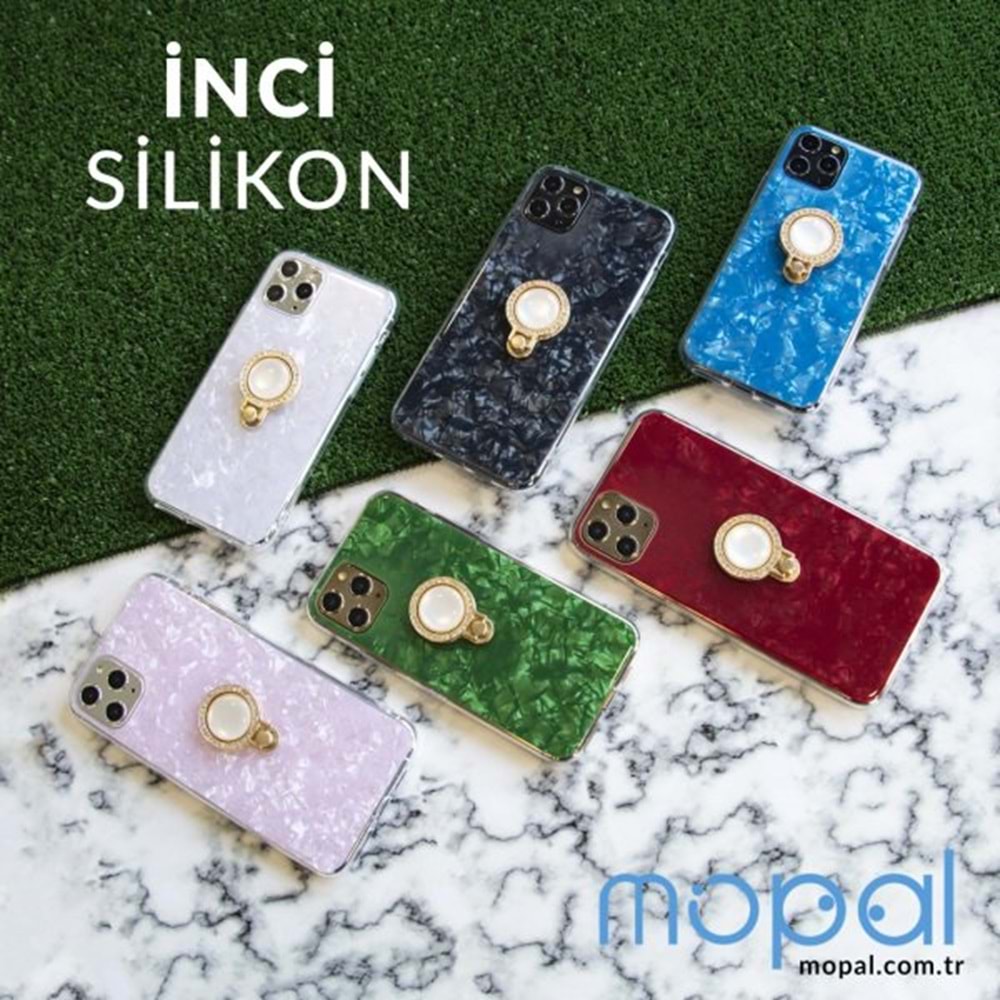 İphone XR Kılıf Yüzüklü Taşlı Renkli İnci Siyah