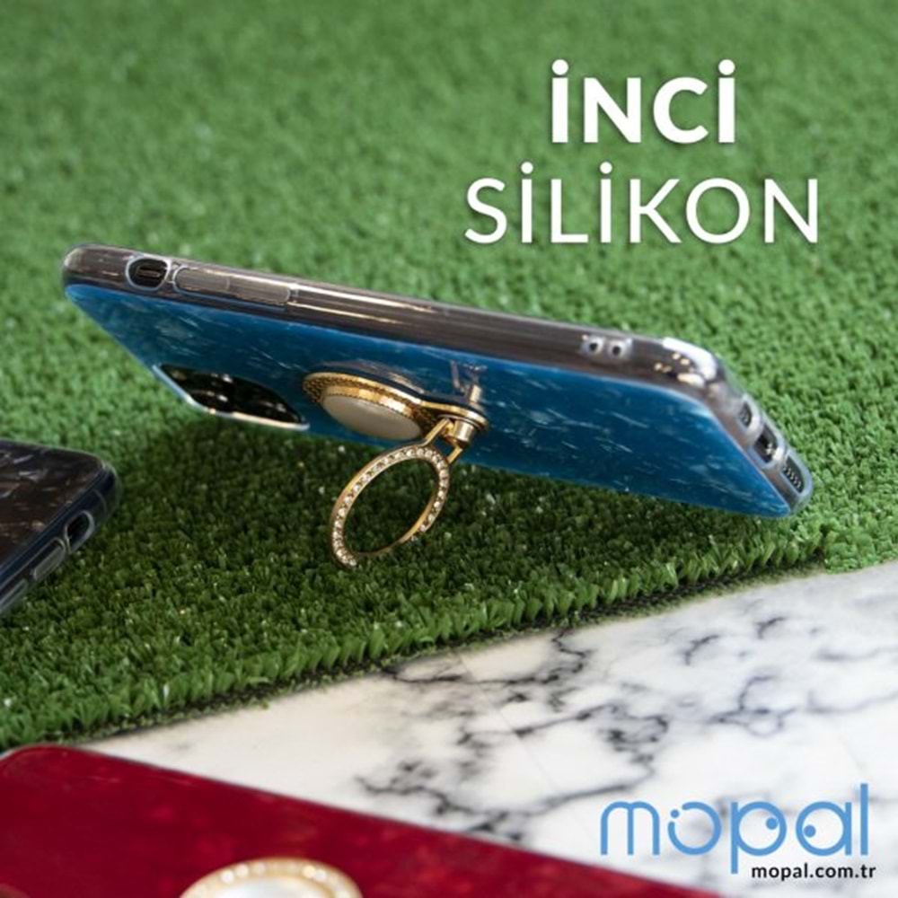 İphone XR Kılıf Yüzüklü Taşlı Renkli İnci Siyah