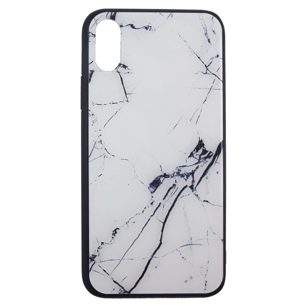 İphone X Ve XS Kılıf Mermer Desenli Silikon Beyaz