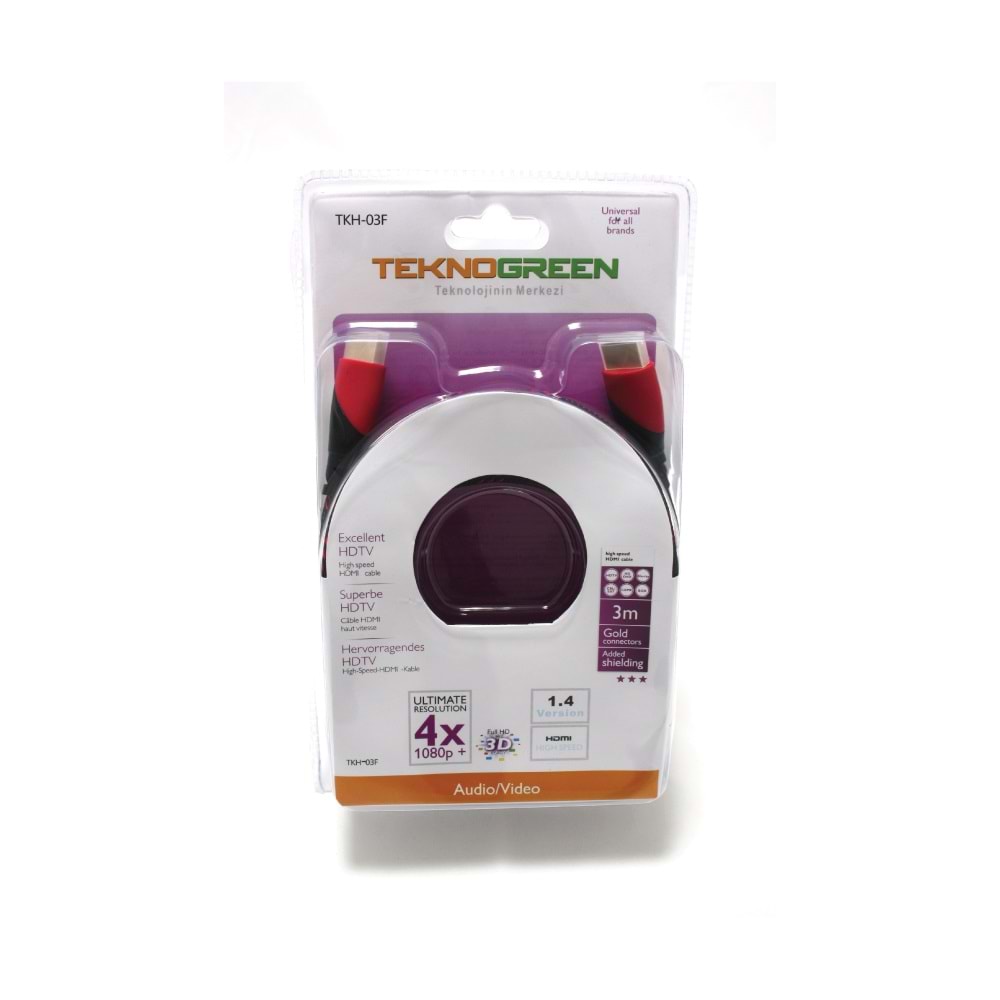 Hdmı Kablo 3 Metre Örgülü Teknogreen TKH-03F