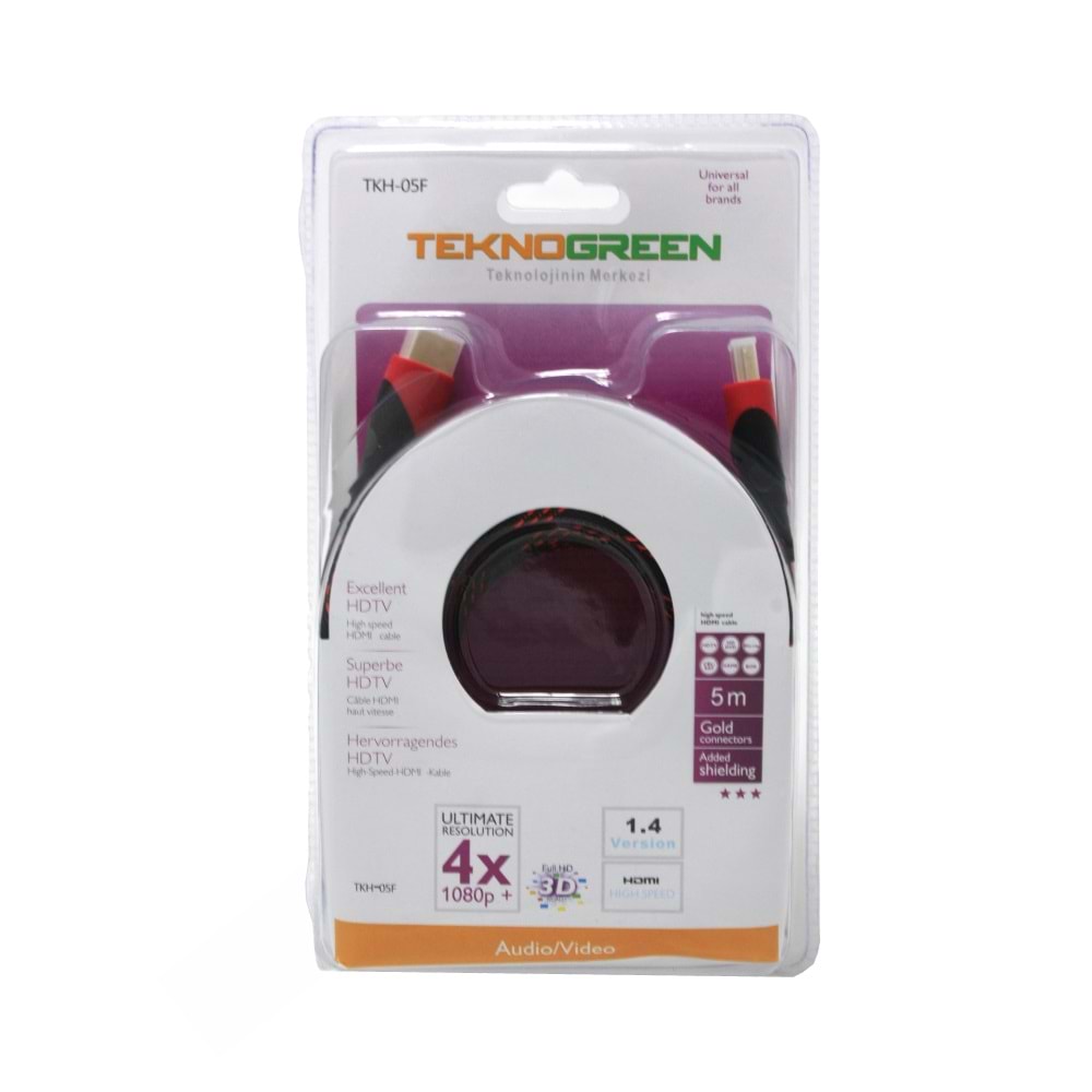 Hdmı Kablo 5 Metre Örgülü Teknogreen TKH-05F