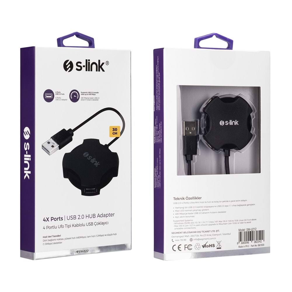 Usb Çoğaltıcı 4 Port Usb 2.0 S-link Swapp SW-U212 Siyah