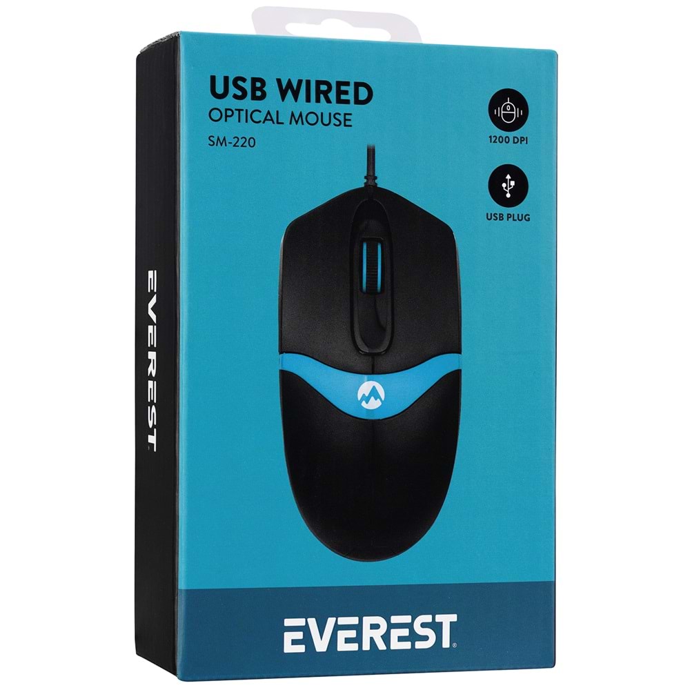 Mouse Optik 3D 1200 Dpi Everest Sm-220 Siyah Mavi