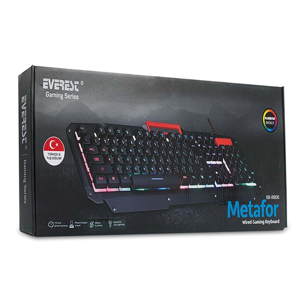 Klavye Q Oyuncu Gökkuşağı Aydınlatmalı Metal Everest KB-R800 METAFOR