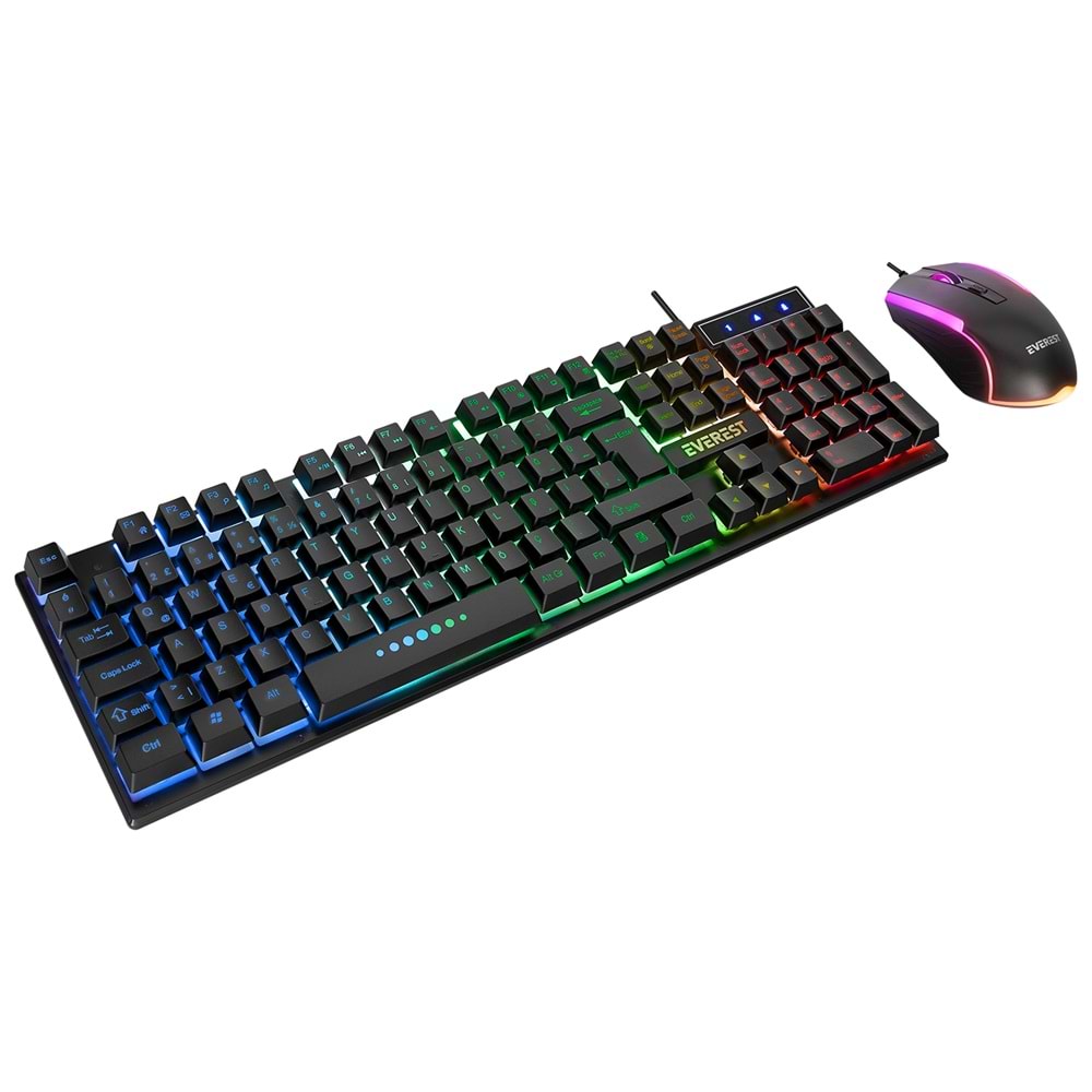 Klavye Mouse Set Oyuncu Gökkuşağı Aydınlatmalı Everest KM-198 Luminax Siyah