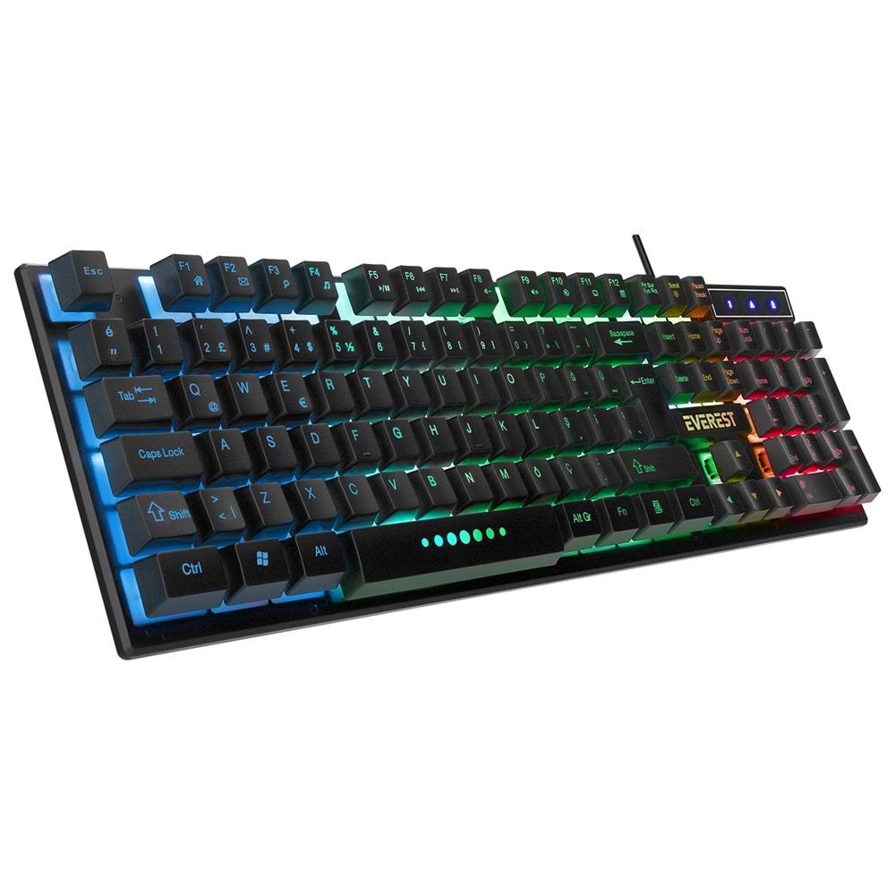 Klavye Mouse Set Oyuncu Gökkuşağı Aydınlatmalı Everest KM-198 Luminax Siyah