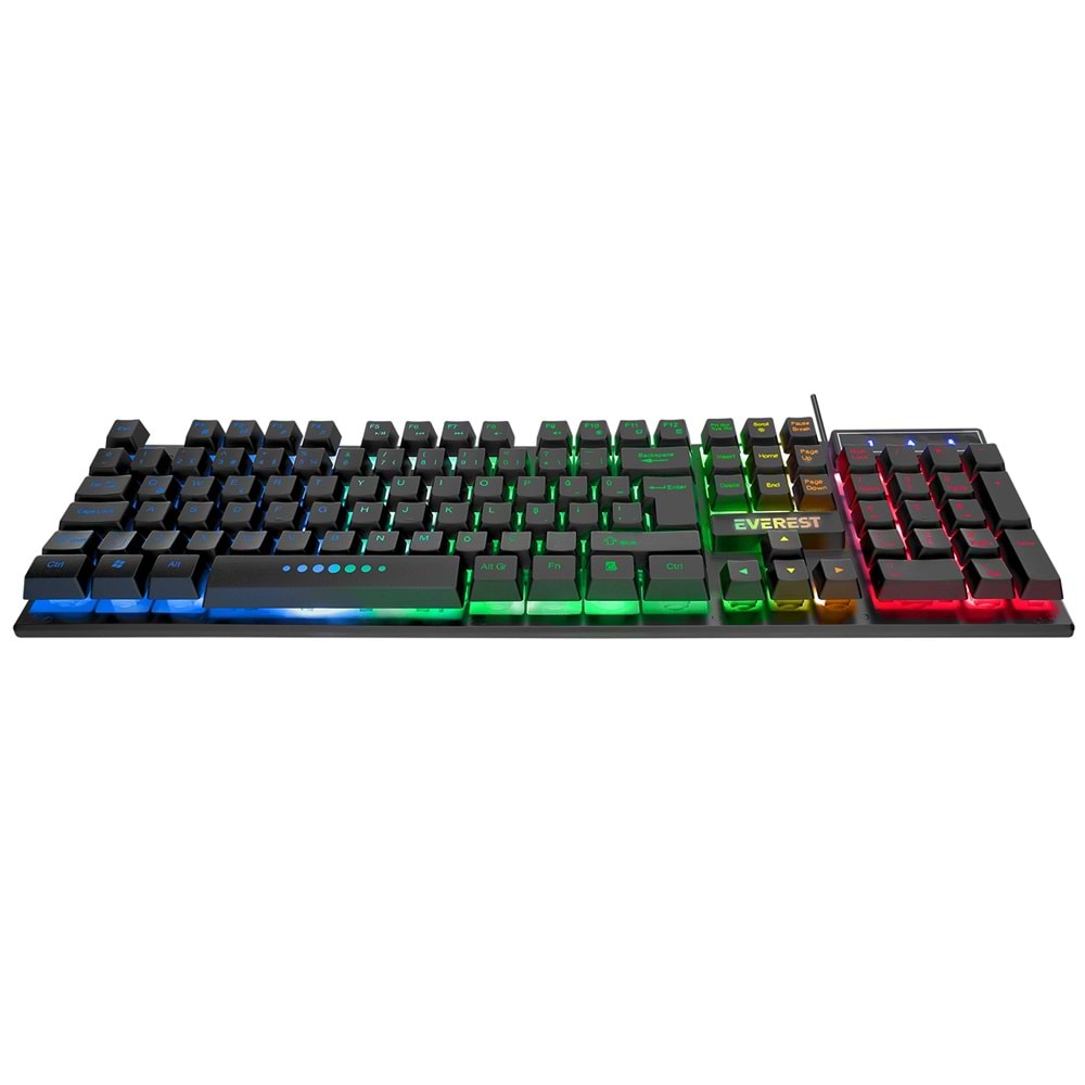 Klavye Mouse Set Oyuncu Gökkuşağı Aydınlatmalı Everest KM-198 Luminax Siyah