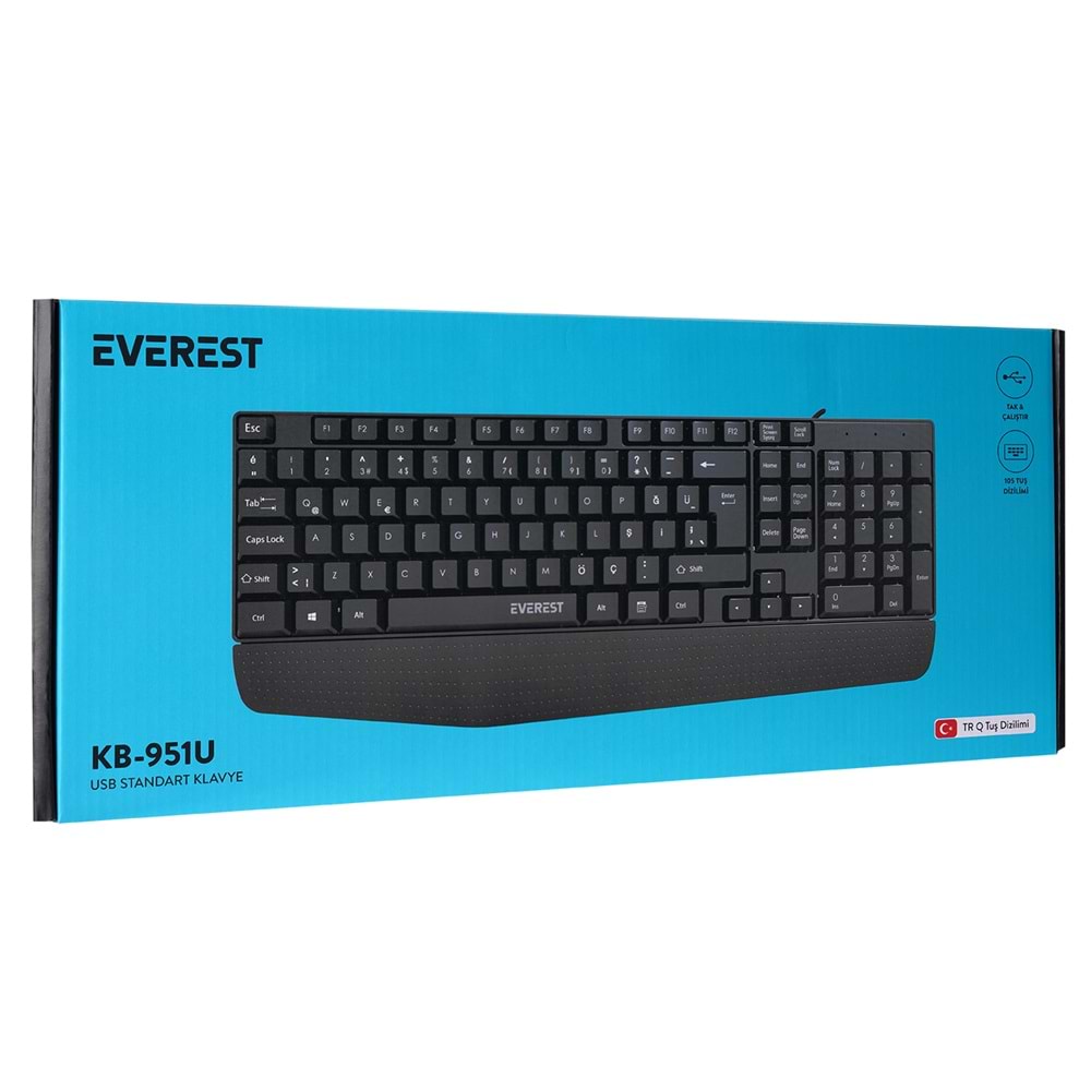 Klavye Standart Q Kablolu Bilek Destekli Everest KB-951U