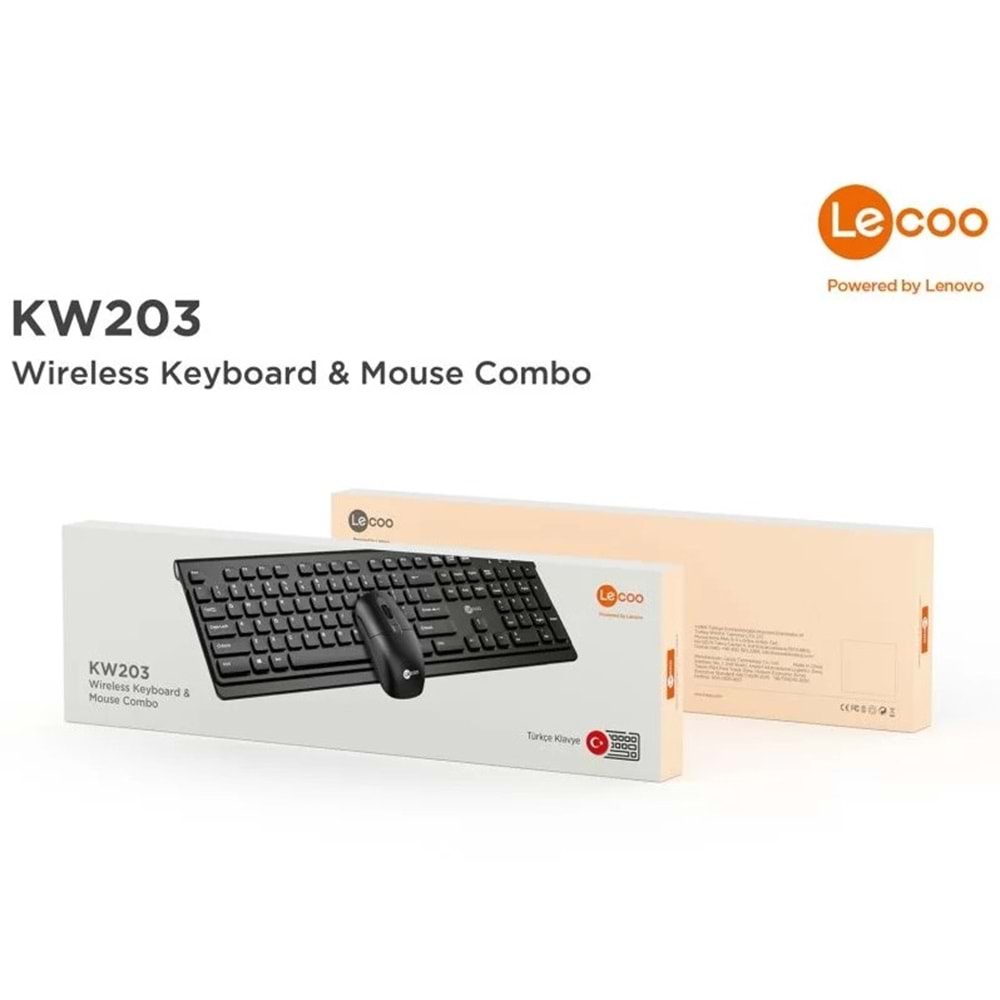 Klavye Mouse Set Kablosuz Türkçe Q Lenovo Lecoo KW203 Siyah
