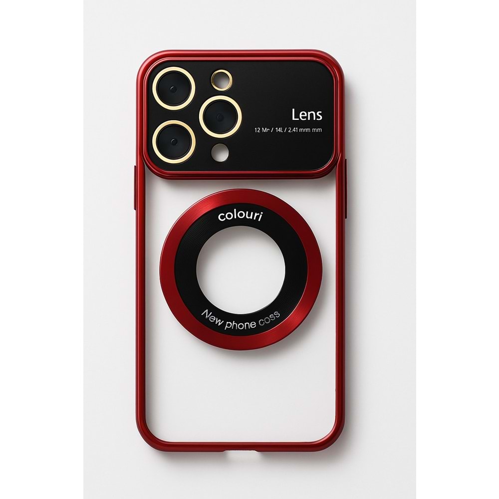 İphone 14 Pro Kılıf Kamera Korumalı Magsafe Colourl Koyu Kırmızı