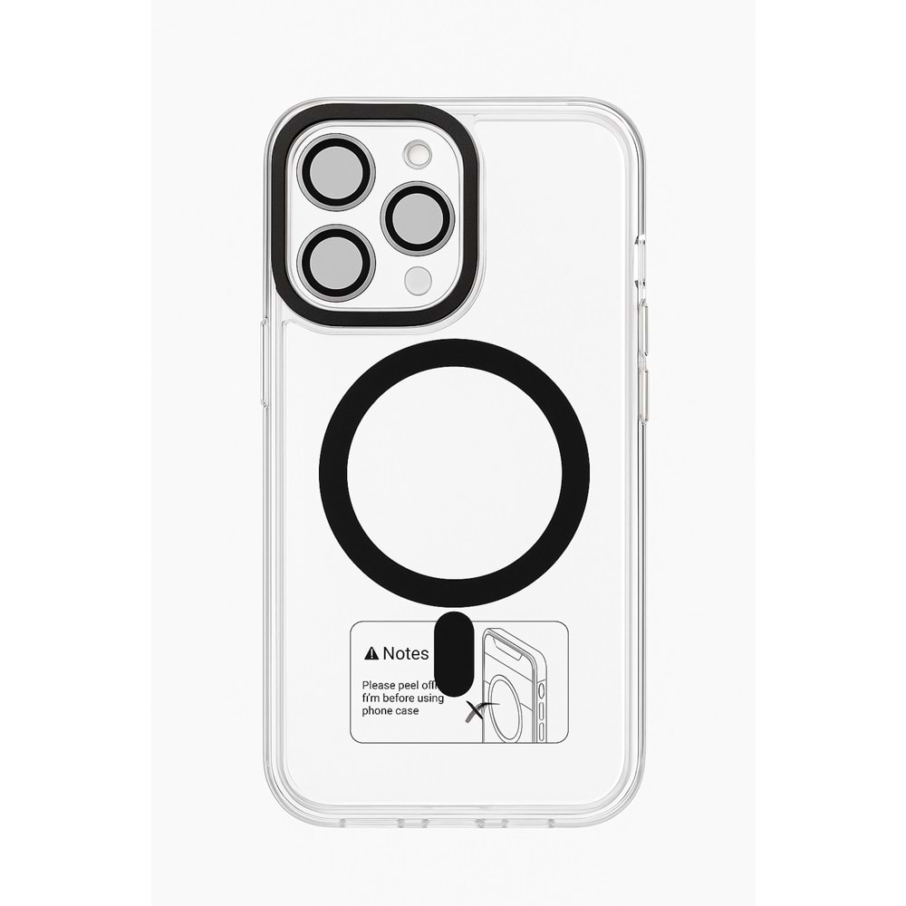 İphone 15 Pro Max Kılıf Kamera Korumalı Magsafe Şeffaf Siyah