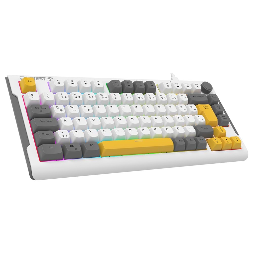 Klavye Oyuncu Gaming RGB Membrane Type-C Kablolu Everest KB-75 Smooth Beyaz-Gri-Sarı