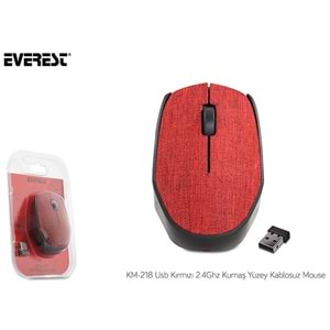Mouse Kablosuz Kumaş Yüzey Everest KM-218 Kırmızı