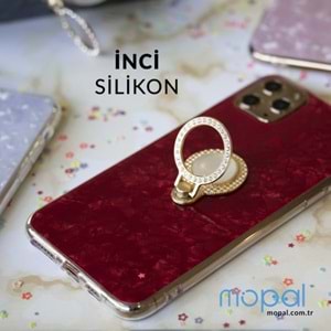 İphone XR Kılıf Yüzüklü Taşlı Renkli İnci Siyah