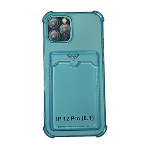 İphone 12 Pro Kılıf Kart Bölmeli Şeffaf Turkuaz