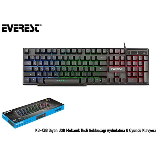 Klavye Q Oyuncu Gökkuşağı Aydınlatmalı Everest KB-X88 Blast