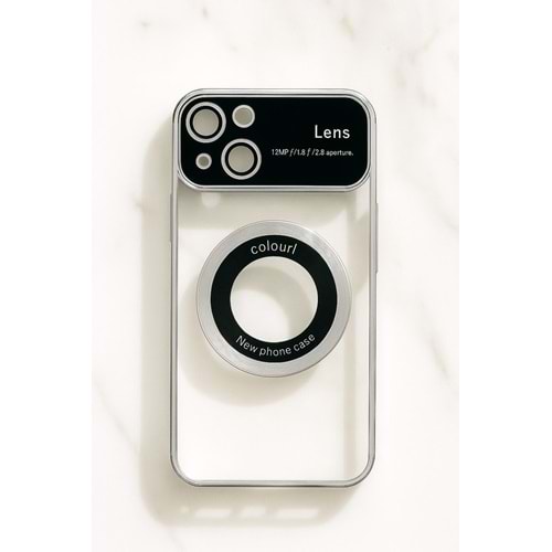 İphone 15 Kılıf Kamera Korumalı Magsafe Colourl Gümüş