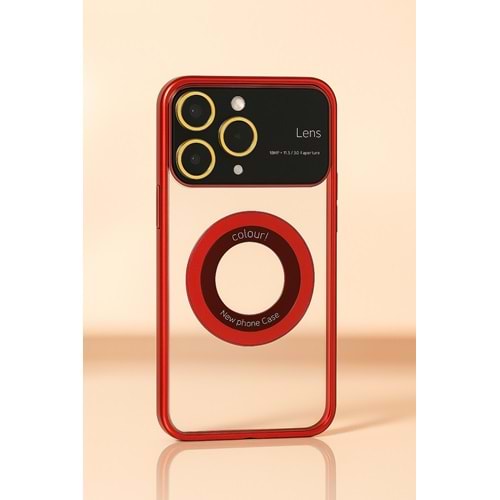 İphone 15 Pro Kılıf Kamera Korumalı Magsafe Colourl Koyu Kırmızı