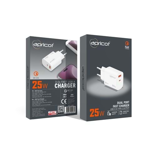 Şarj Kafa Type-C + Usb Çıkış 25 W Hızlı Şarj Apricot APC-U426
