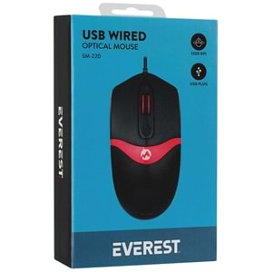 Mouse Optik 3D 1200 Dpi Everest Sm-220 Siyah Kırmızı
