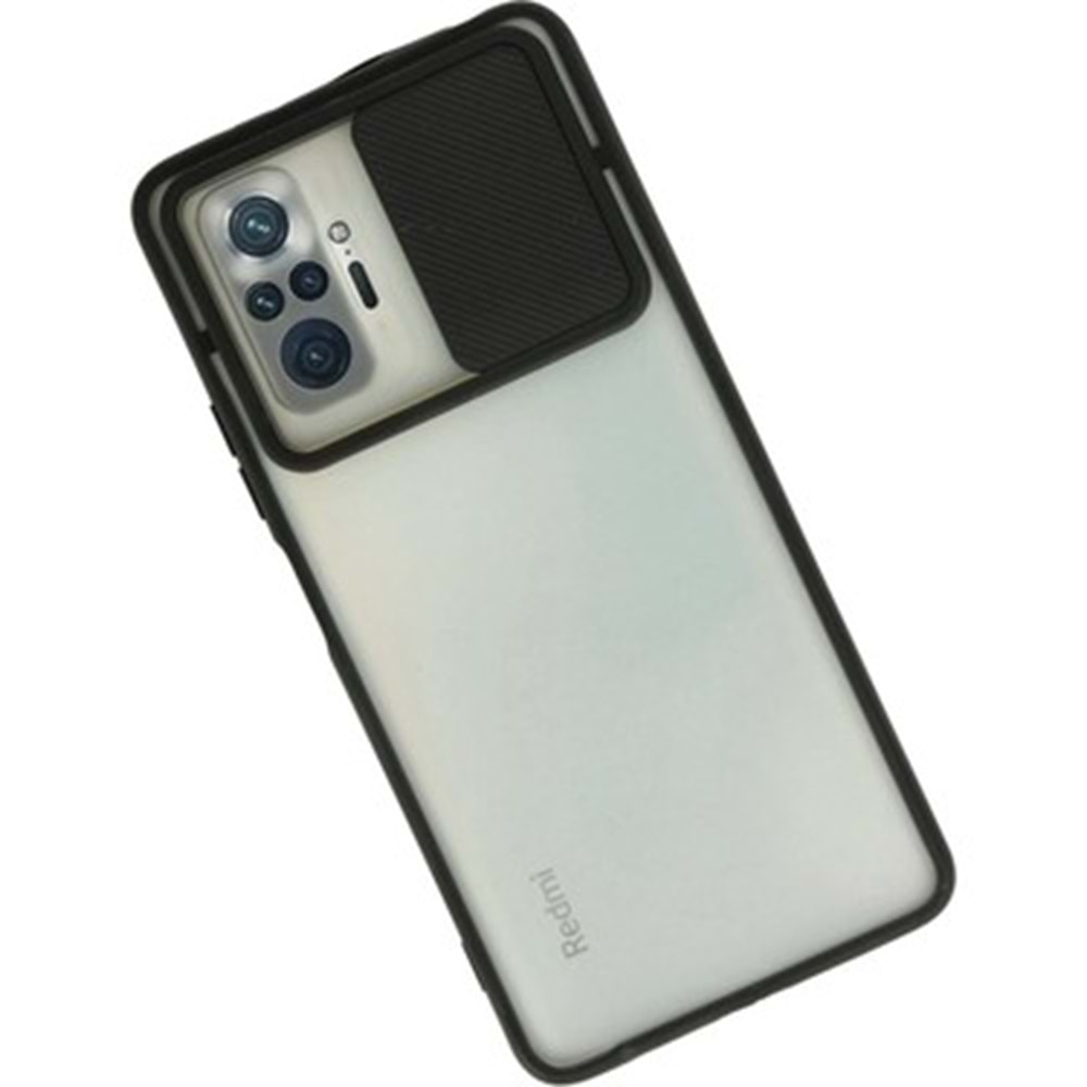 Kılıf Xiaomi Redmi Note 10 Pro Kamera Korumalı Buzlu Şeffaf Ve Siyah